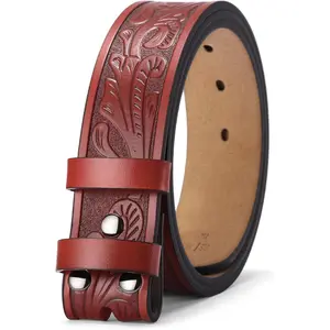 Leather Belt, 1.5" Wide, Red, Unisex-Adults, Men's, Western Belt, Belt