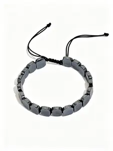 1/2PCS Men's Natural Hematite Bracelet, Adjustable Braided & Fixed Style Black Stone Beaded Bracelets, Couple Matching Energy Healing Jewelry, Minimalist Vintage Casual Wrist Accessories for Daily Wear, Perfect Gift for Boyfriend & Father's Day