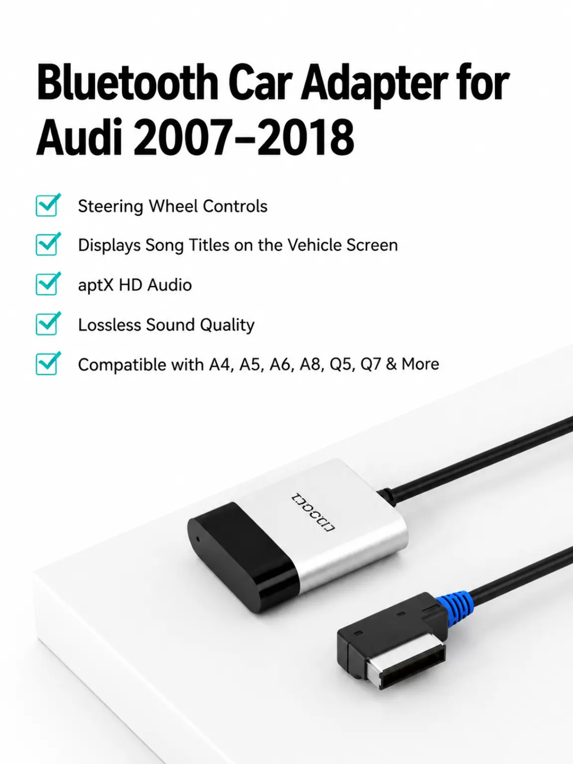 CHOOCL Bluetooth 5.0 Car Adapter for Audi with AMI Interface, Mercedes & Volkswagen with MDI Connector, Bluetooth Receiver with aptX-HD Sound for MMI 3G/3G+ System