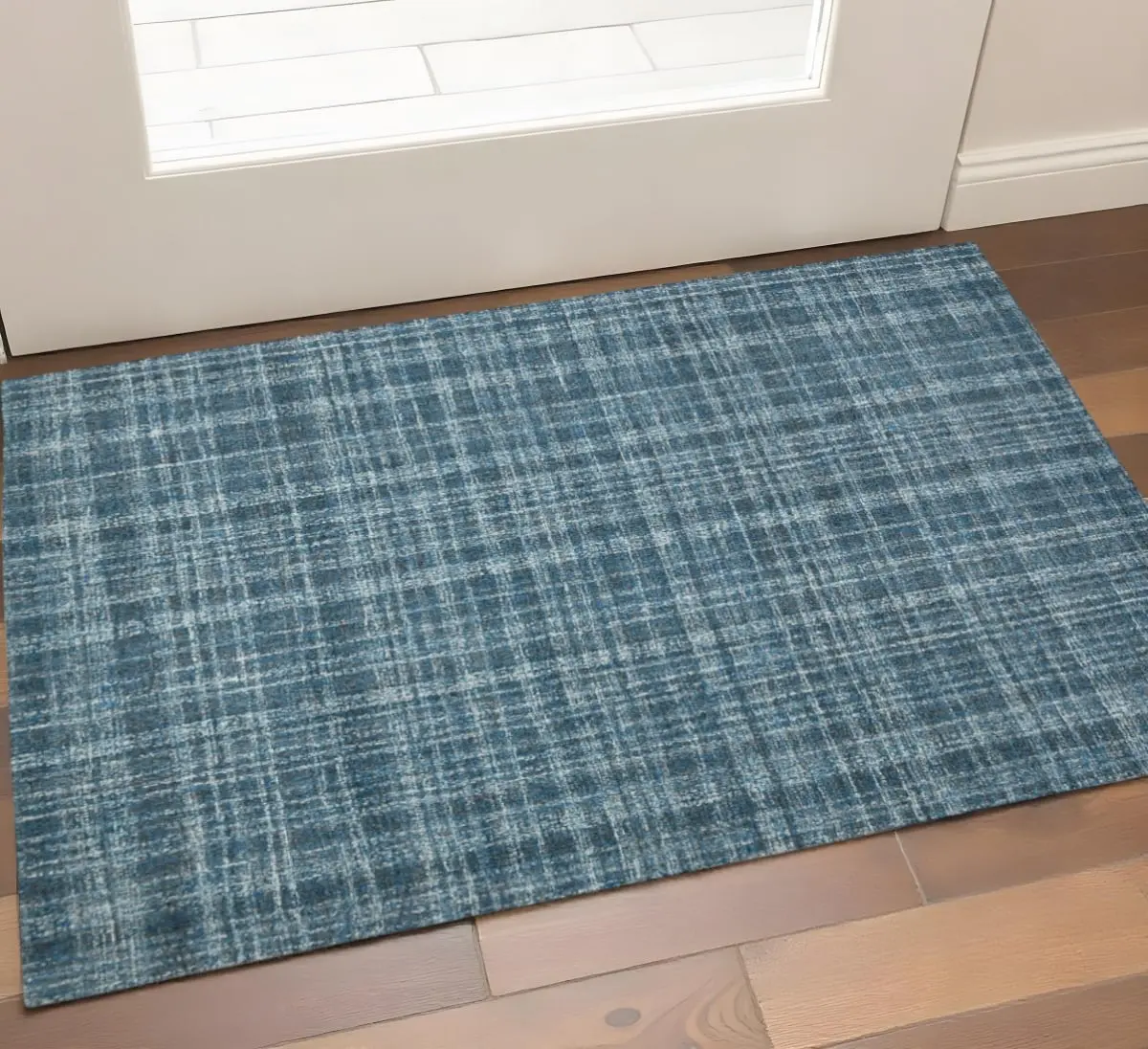 HomeRoots 570508 Cozy Area Rug, 2 ft. x 3 ft. Turquoise, Gray & Ivory Wool Plaid Hand-Tufted Area Rug, Cozy Area Rugs