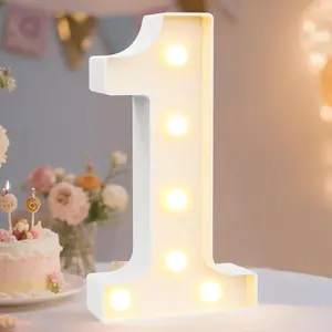 Pooqla Decorative Led Light up Number Letters, White Plastic Marquee Number Lights Sign Party Wedding Decor Battery Operated Number (1) JUHUI