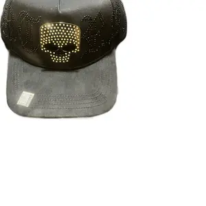 Studded Skull Design Snapback Hat - Black & silver Embellished Cap for Men