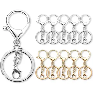 Gkeygo 10 Pack a Set Metal Lobster Claw Clasps and Key Rings, Key Chain Accessories, Keychain Making kit for Keys, Art Crafts, Jewelry Making, Silver - Light Gold