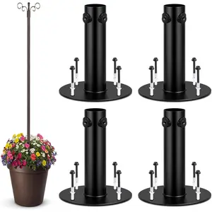 4 Pack Heavy Duty Outdoor Plant Pot Risers for String Lights - 2mm Thick Anchor Bracket with Mounting Screws, 4.7 Inch Base 1.5 Inch Tubes for Drainage, Ideal for Patio Garden Plant Protection