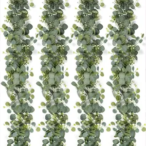 An artificial eucalyptus wreath, 2 sets, silver eucalyptus leaves, fake vines, with white breathing aroma of fake green plants wreath, suitable for fireplace mantels, wedding decorations (4-piece set), spring style, House Plants Decor