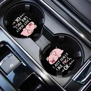 Cute Pig Pattern Car Coaster, Universal Portable Non-slip Car Cup Holder, Car Interior Accessory, Car Interior Decoration Accessories for Women & Men