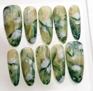 Monet Inspired Press On Nails Flower Nails,Custom hand painted Floral Design nails,FreeStyle Nail Set,Gel Nails,Acrylic Fake Nails Luxury