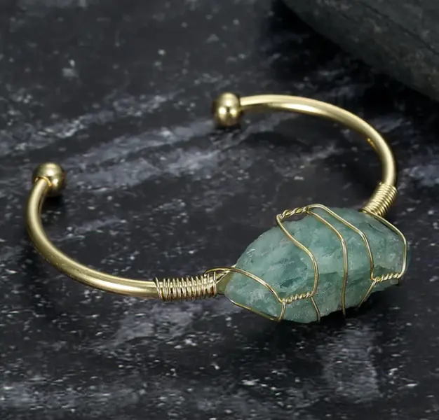 Boho style wire - wrapped Gemstone Bracelet