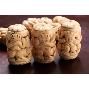 Carved Buffalo Bone Three Wise Monkeys, See No Evil, Hear No Evil, Speak No Evil, 25-30x50mm, Animal Figurine Hollow Drilled Bead, Art Deco