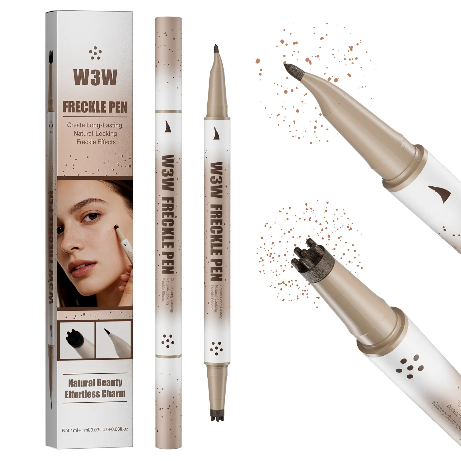 Waterproof 2-in-1 Freckle Cosmetic Dual-Tip Pen, 15° Curved Tip Stamp for Precise Application, Long-Lasting Youth General Sun-Kissed Daily Makeup, 4 Shades Including 01# Light Brown*19g & 02# Natural Coffee*19g
