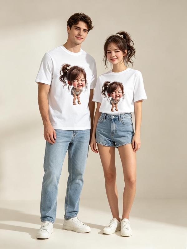 Women's Fashion Graphic Print Cropped Short Sleeve Cotton T-Shirt - Soft, Lightweight, Round Neck, Fitted Cut, Heat Transfer Style, Backless Cap Sleeve - for Valentine's Day, Easter Casual Daily Wear