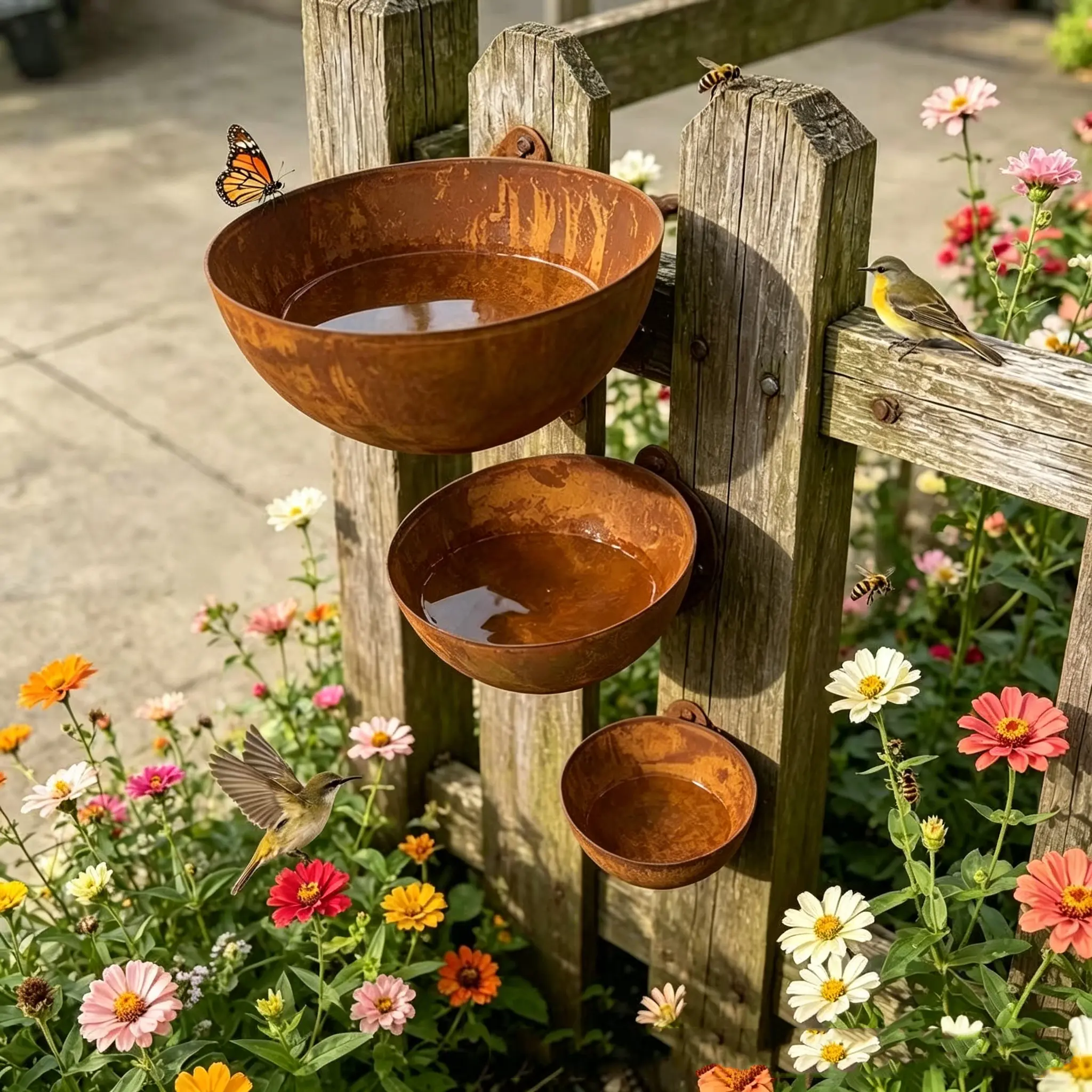 3pcs Vintage Wrought-Iron Rainwater Catchers - Multi-Functional Garden Feeders, Landscaping Decor & Ecological Ornaments for Courtyards, Lawns