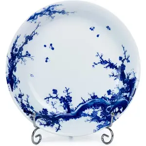 KAMMAK Decorative Plates for Display, White and Blue Ceramic Plate Decor with Stand, Handmade Art Porcelain Ornament for Table, Living Room, Kitchen, Office, Perfect 8in Chinese Style Dish Gift(956N)