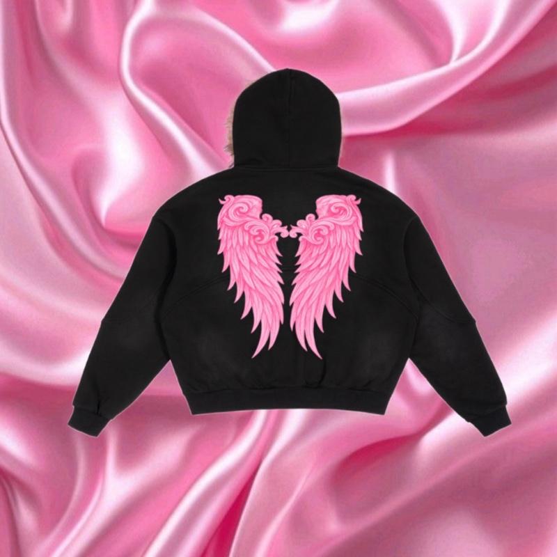 Angelbaby Pink Fluffy Jacket with Fur Hood and Embroidered Logo for Women