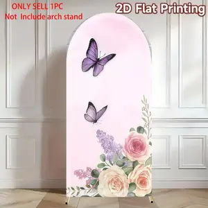 A Little Butterfly Is On The Way Arch Covers Stretchy Backdrop, Wedding Arched Backdrop, Purple Pink Floral Gold Glitter Design, Perfect for Girls Baby Shower Birthday Party Decor Photo Backdrop