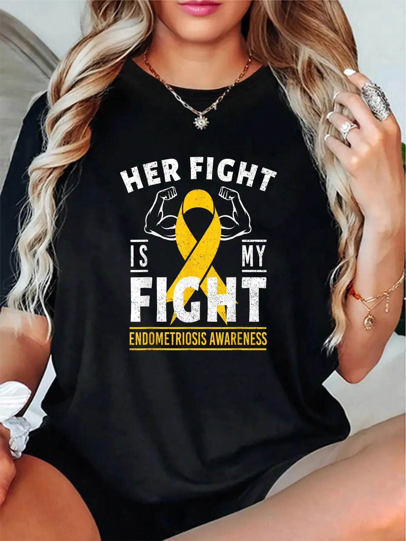 Endometriosis Awareness Graphic T-Shirt for Women, 100% Cotton Relaxed Fit Shortsleeve Top with Round Neck, Soft Loungewear, Love, Vibe, Fabric, Casual, Cute, Style, Everyday