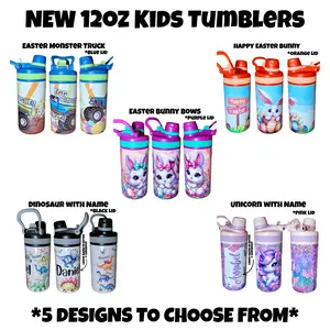 NEW Easter Kids 12oz Steel Insulated Tumbler with Color Lid For Sip & Drink w/Handle. Different Designs Available. - Flasks, Drinkware