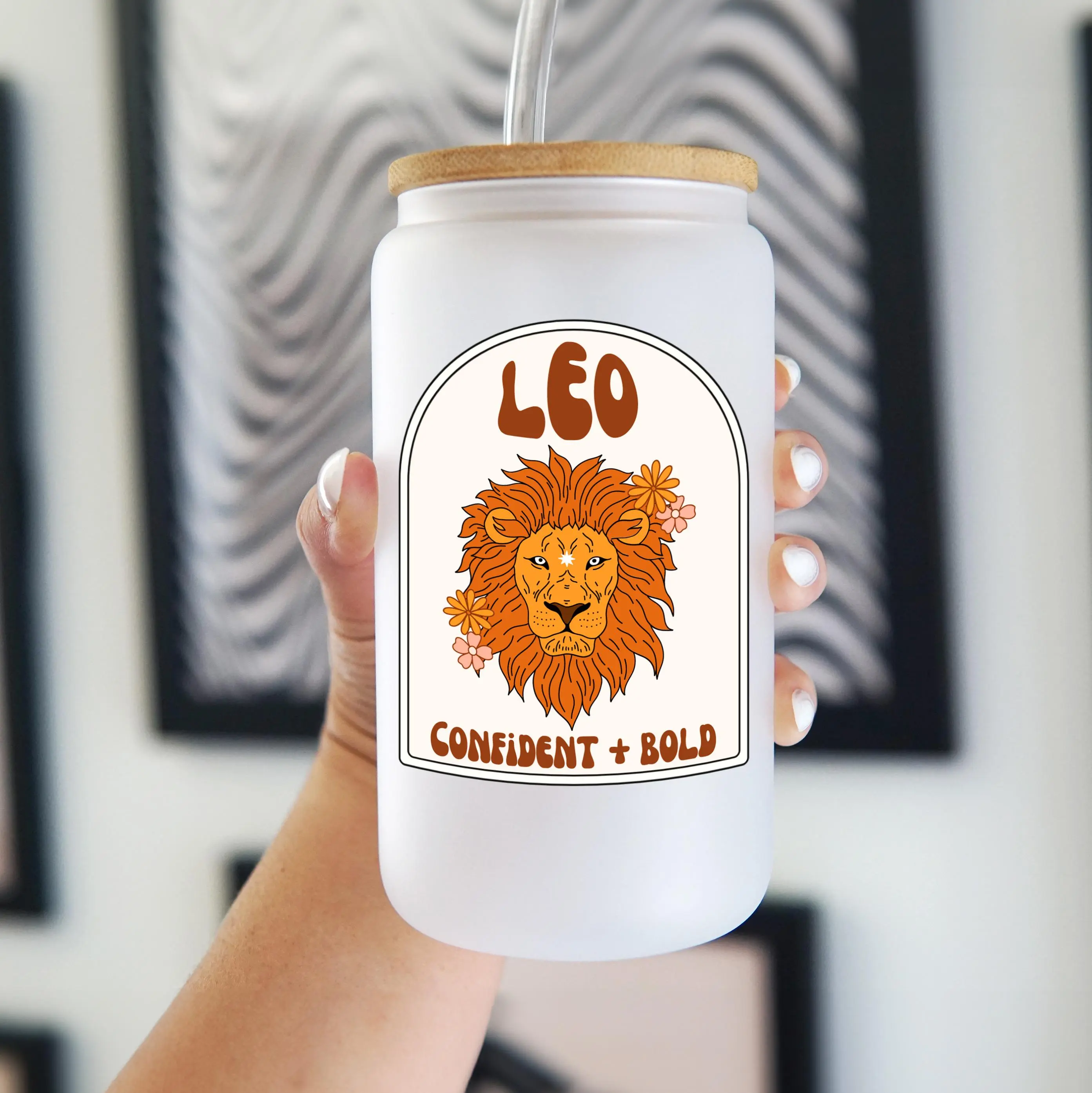 Zodiac Sign Collection 40oz Glass Tumbler with Lid and Straw, Iced Coffee Drinkware, Gift for Her, Acrylic Tumbler, water bottle for women, iced coffee cup, Bottled, Insulated Water Bottle