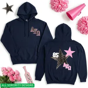 Greek Sorority Leopard Star Navy Hoodie, Cute College Greek Life Pullover Sweatshirt, Soft Cozy Unisex Hoodie, Matching Sister Apparel, Big Little Reveal Gift, Recruitment Week & Bid Day Outfit