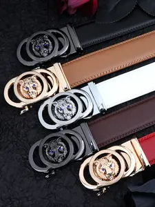 Trendy Blue Eye Lion Head Genuine Leather Belt, Punk Style Fashion Accessory, Scratch Resistant and Durable, Non-Deforming Design, Trendy Exquisite Belt, Stylish Belts, Statement Belts