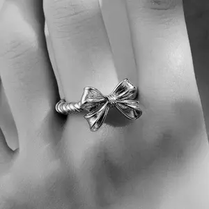 Stainless Steel Braided Rope Style Band Bowtie Butterfly Wedding Engagement Proposal Promise Statement Ring