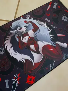 Helluva Boss Loona Red Furry Playmat Gaming Mousepad and Playmat, Desk Pad for Gamers