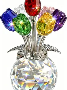 7 Crystal Roses Figurine – Colorful Glass Floral Sculpture, Handmade Everlasting Flower Decor, Meaningful Gift for Women, Mom, Wife, Anniversary, Wedding, Valentine’s Day (Multicolor)
