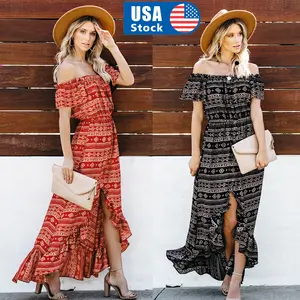 Women Lady Boho Kimono Sleeve Floral Long Maxi Summer Beach Dress Sundress