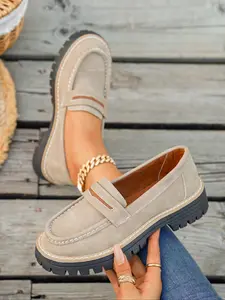 Women's Fashion Platform Loafers, Slip On Shoe, Colorblock Stripe Decoration, Casual Comfortable Soft Sole Shoes, Lightweight Breathable Footwear