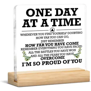 Sober Gifts for Men Women, Sobriety Recovery Gifts for Him Her One Day at a Time Clear Acrylic Desk Decorative Sign, Acrylic Desktop Decoration, Home Office Decor, Whenever You Find Yourself Doubting How Far You Can Go