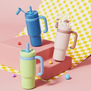 24oz Stainless Steel Whale Fountain Tumbler – Spill-Proof, Dual Lids, Durable Handle, Dishwasher Safe, Cute and Fun for Kids & Adults