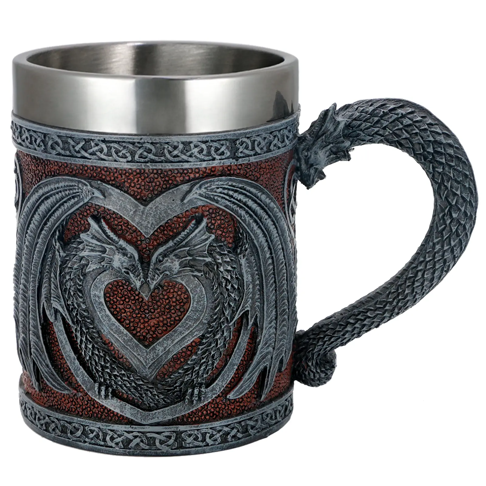 alikiki Medieval Double Dragon Coffee Mug - 15.8oz Valentines Game Mug of Throne Dungeons and Dragons Gift for Men Women Wedding Stainless Steel DnD Cup Dragon Collector Themed Party Decorations