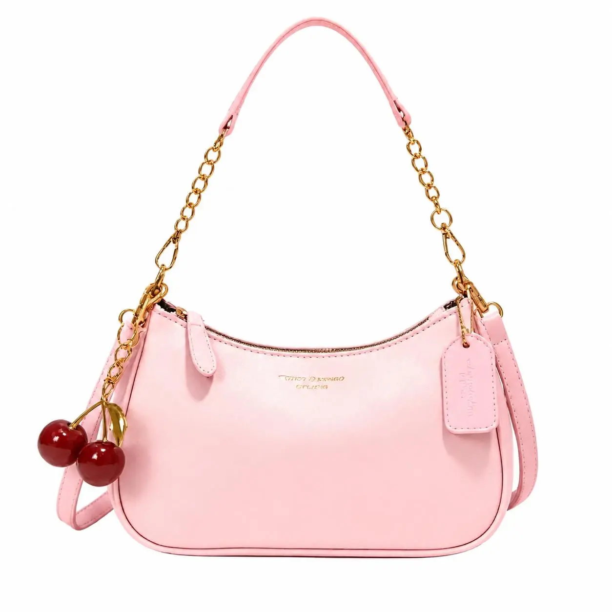 Lightweight Genuine Leather Crossbody Shoulder Bag for Women – Y2K-Inspired Hobo Style with Cherry Accent Charm, Compact Underarm Design Ideal for Daily Commuting, Work, and Casual Outings