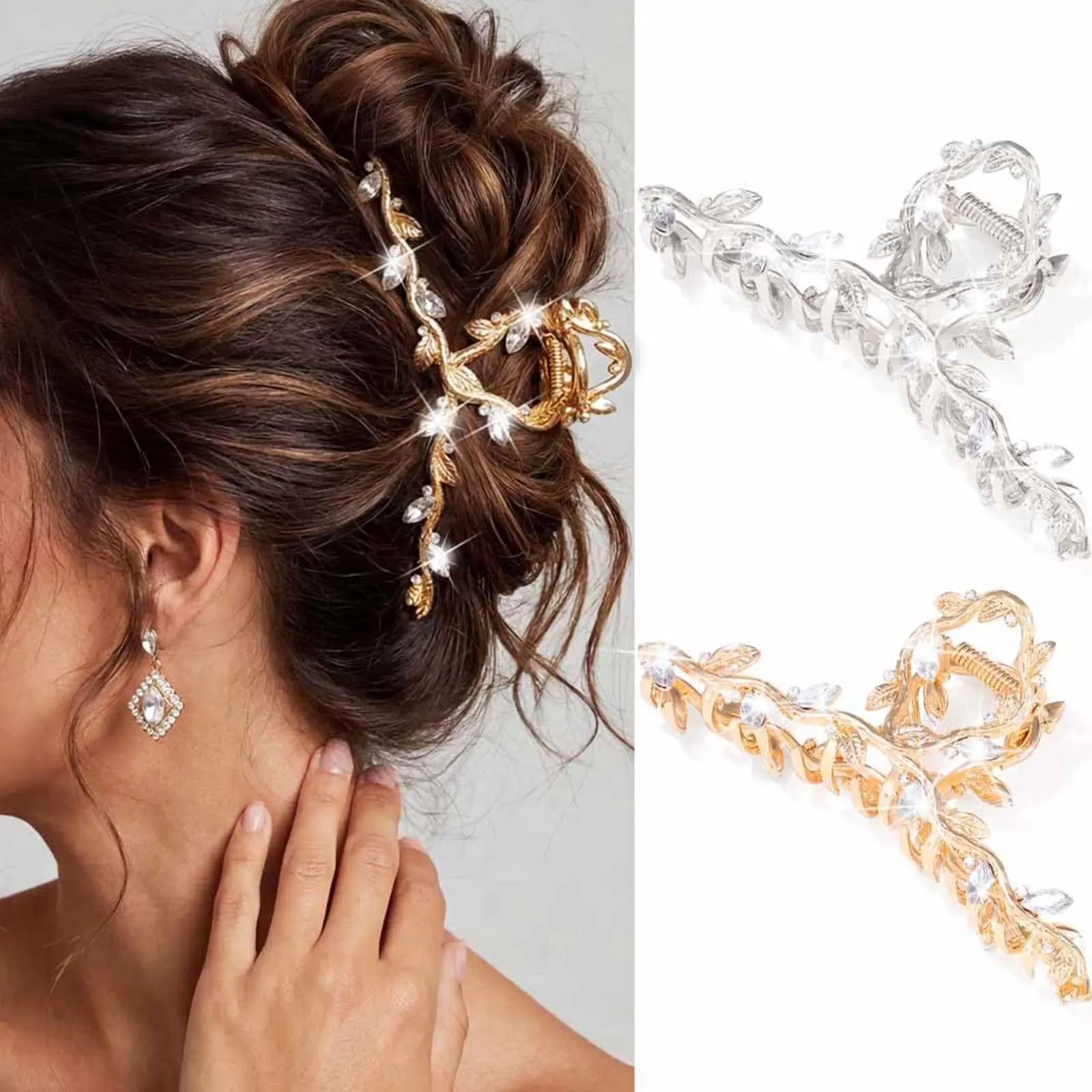 Gold Claw Clip Fancy Hair Clips Rhinestone Hair Claw Clips Sparkly Hair Accessories for Women (Pack of 2)