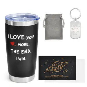 Valentine's Day Gifts, 20 oz Stainless Steel Insulated Water Bottle with Keychain and Greeting Card, Anniversary, Birthday, Unique Creative Men's Gift for Boyfriend,Husband, Holiday Exchange Gift, Couple Style Portable Leakproof Flask