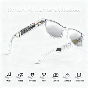 2026  AI Smart Glasses with 8MP Camera  HD Video Recording Bluetooth 5.3 Audio Real-Time Translation for Travel Sports Wireless Touch Control Christmas Gift Transparent Automatic Device Wearable button touch adjustment
