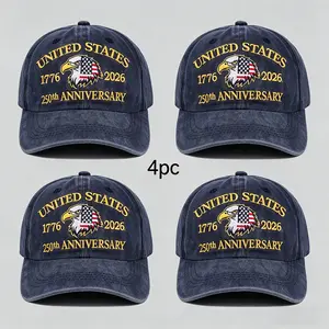 GYNLEUX 4-Pack US 1776-2026 250th Anniversary Patriotic Eagle Embroidered Cotton Baseball Cap, Vintage Washed Distressed Adjustable Unisex 4th of July Accessories, Embroidered Emblem America Printed Eagle Graphic Hat, Embroidered Emblem Hats