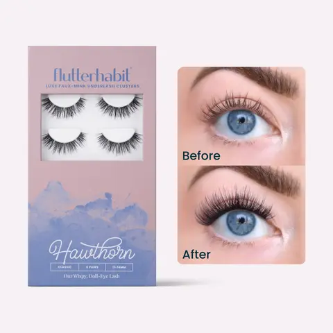 FlutterHabit | Hawthorn - Cluster Lash Extensions | DIY At-Home Lash Extensions, Pre-Mapped, Up to 10 Days of Wear