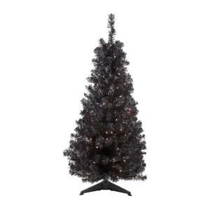 4' Slim Black Artificial Tinsel Christmas Tree- Clear Lights