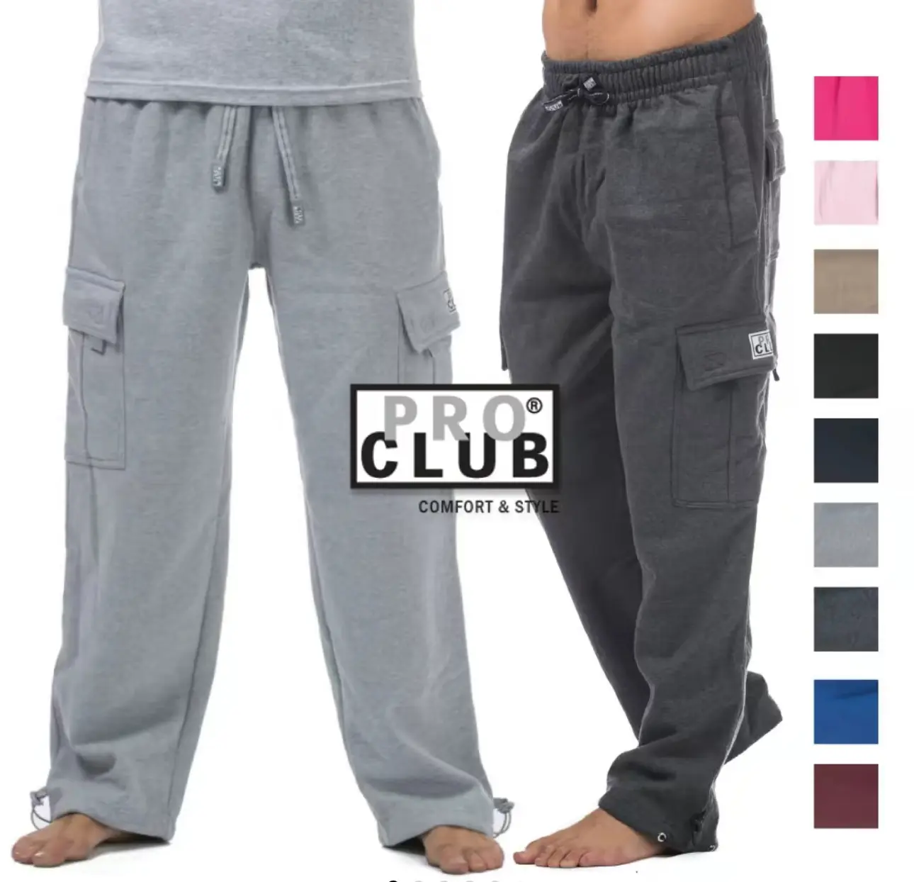 ProClub Men's Heavyweight Fleece Cargo Pants - Pro Club Comfortable Summer Casual Pants with Cargo 6 Pockets, Mid Waist Design, Machine Washable - Menswear, Fabric