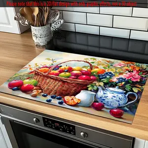 1pc 2D Flat  Anti-Slip Stove Mat with Fruit Basket Design - Heat-Resistant & Scratchproof Polyester Cover for Electric Glass Cooktop, Stove Top, Washing Machine - Compatible with Induction & Ovens, Kitchen