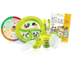Precise Portions Kids Nutrition Learning System | Kids Portion Control Plate Set | Utensils, Bowl and Cups, Game Wheels, Quick Start Guide