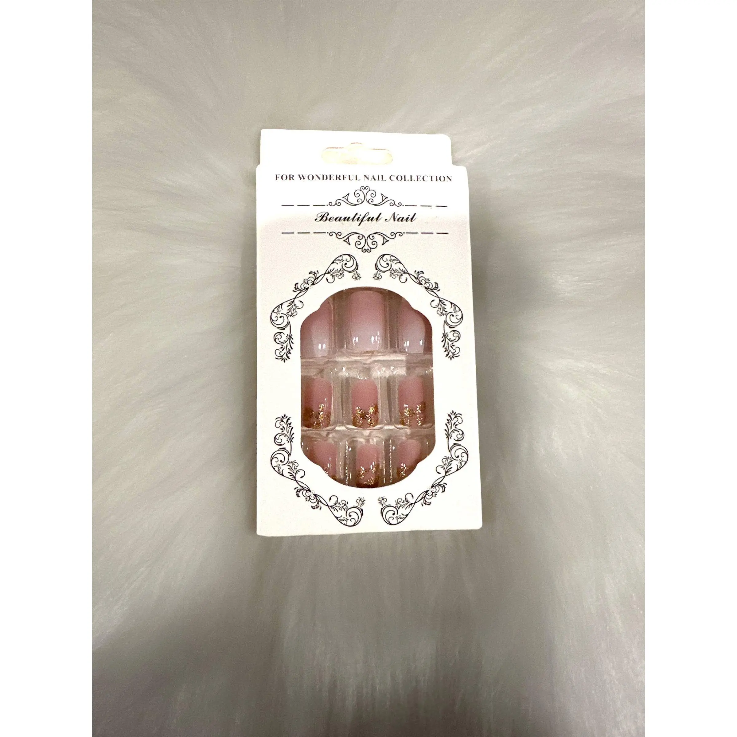 "Blush Pink & Gold Glitter Press-On Nail Set - Complete with Nail Prep Kit"
