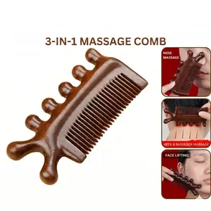 Natural Sandalwood Meridian Massage Comb - Multi-Functional Anti-Static Hair Brush & Face/Eye Acupressure Tool for Stress Relief & Scalp Therapy