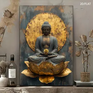 2D Flat, 2D Flat - 1 Piece Framed Modern Oil Painting Style Buddha Canvas Print Wall Art Direct Hanging Decorative Painting, Suitable for Living Room, Dining Room, Corridor, Office, Bedroom Decoration, Room Decoration, Home Decoration, 2D Flat