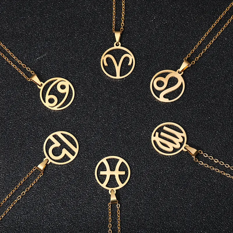 Zodiac 12 constellation necklace accessories, 12 constellation stainless steel necklace, male and female constellation symbol necklace