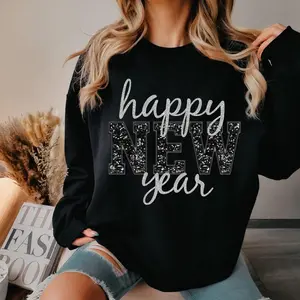 Happy New Year Sweatshirt, Holidays, New Year, Sequins, Glitter Sweater, Trendy Holiday Graphic Shirt
