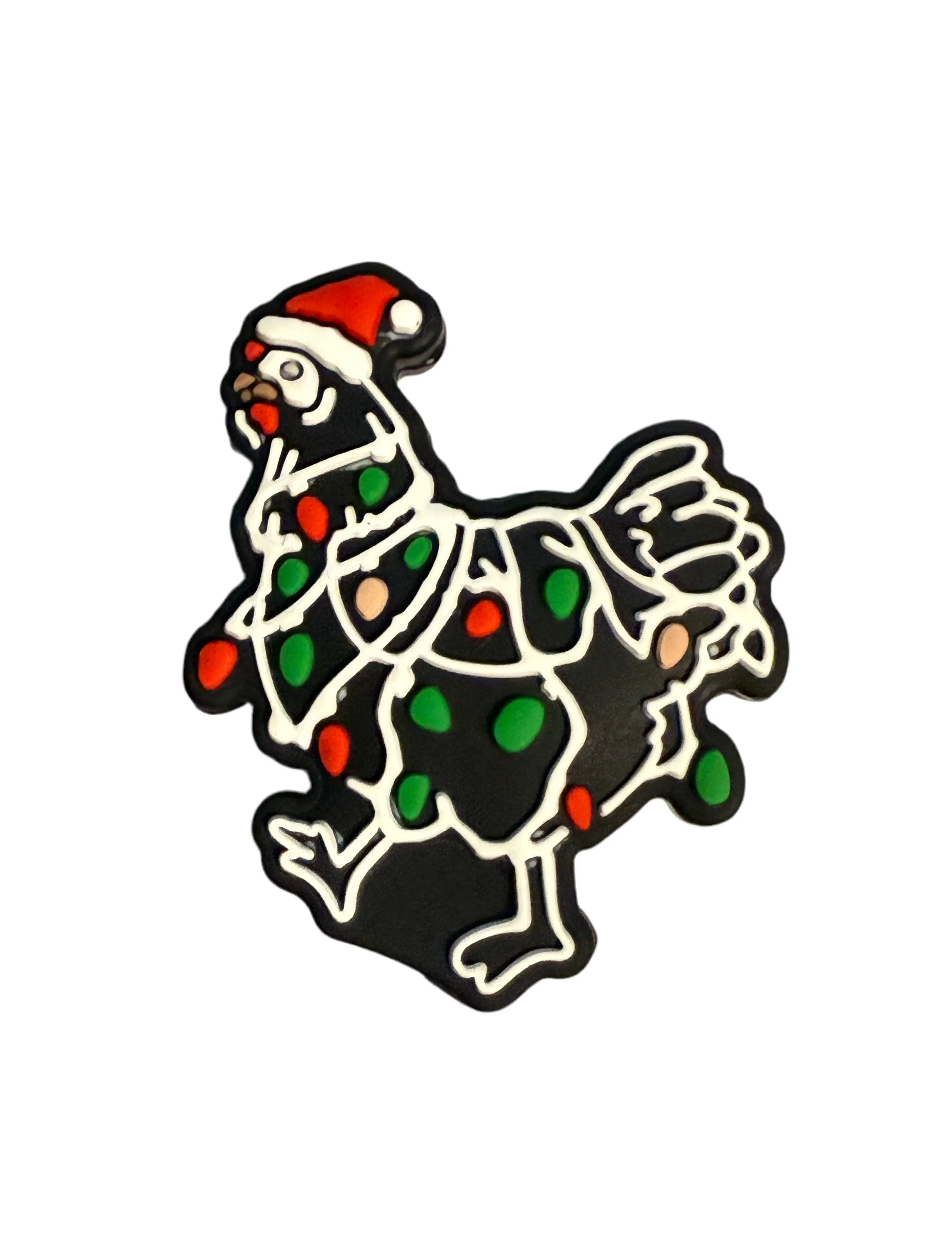 F/CHR16 (1)PC 1.1" Chicken W/Santa Hat/Christmas Lights Focal Bead for DIY Keychains, Wristlets, Cup Charms, Car Charms ETC