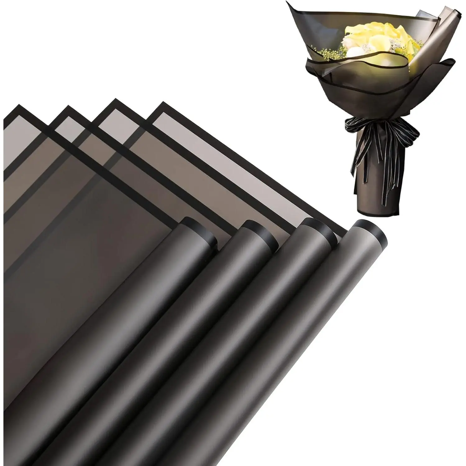 20-Sheet Black Flower Wrapping Paper, 22.8x22.8in Korean Florist Supplies, Elegant Gift Box Compatible Bouquet Packaging Paper for Office Stationery & Gift Wrapping Needs
