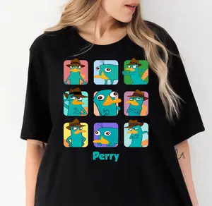 Phineas and Ferb Perry the Platypus Emotions Retro 90s Graphic T-Shirt, land Family Matching Tee Unisex Adult T-shirt Kid Shirt Cotton Unisex